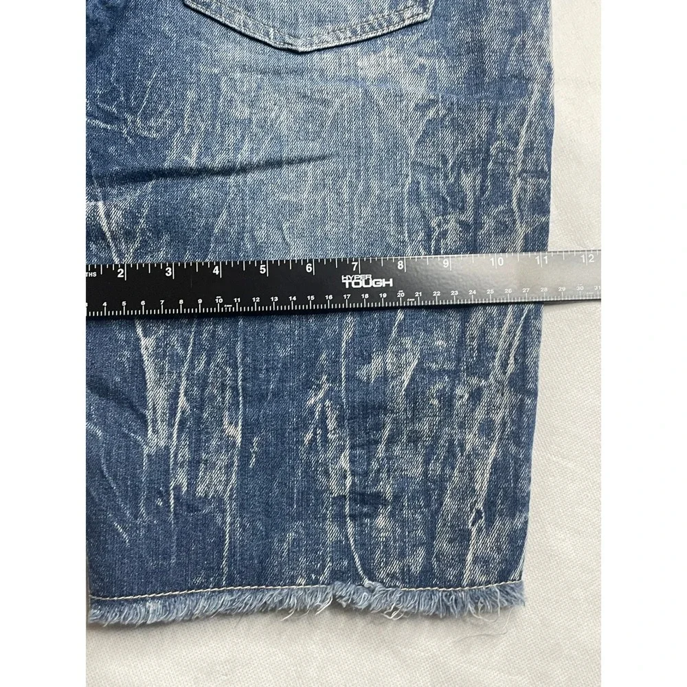 Carbon Denim Shorts MENS 36 Blue Acid Wash Relaxed Fit Distressed Ripped Raw Hem